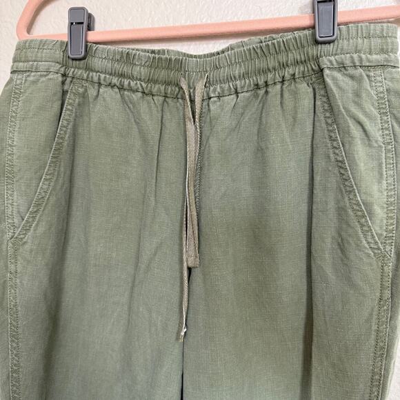 J. Crew Seaside Crop Jogger Pant Size 8 Linen Blend Pull on Elastic Waist Olive - Picture 2 of 8